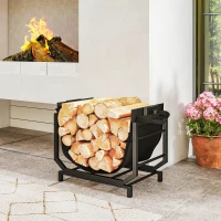 Outsunny Firewood Rack Outdoor, Heavy-Duty Log Holder with Log Tote Bag for Fireplace, Indoor Fire Wood Storage Rack(m-8)