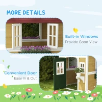 Outsunny Wooden Playhouse for Kids Outdoor with Door, Windows, Planter Pots and Boxes for Toddlers 3-8 Years, Beige(m-9)