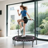 Soozier 48" Rebounder Trampoline for Adults, Foldable Mini Trampoline with Adjustable Handle Bar for Indoor Outdoor, Pink(m-10)