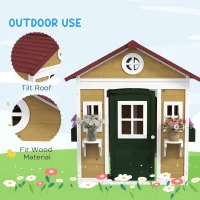 Outsunny Wooden Playhouse for Kids Outdoor with Doors, Windows, Planter Pots and Boxes for Toddlers 3-8 Years, Beige(m-6)