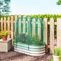 Outsunny Galvanized Raised Garden Bed with Crop Cage Protection Net Cover, Outdoor Planter Box for Vegetables, Flowers, Herbs(m-10)