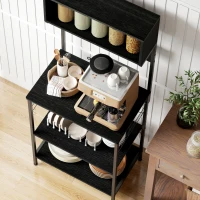 HOMCOM Baker's Rack with Charing Station, Microwave Shelf with Power Outlet, USB Charger and 5 Hooks, Black(m-9)