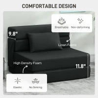 HOMCOM Folding Chair Bed with Pillow, Modern Linen Sleeper Sofa Bed for Living Room, Dorm, Guest Use, Black(m-5)