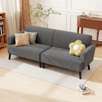 HOMCOM Modern Couch, 3 Seater Sofa, Corduroy Loveseat with Rubberwood Legs and Extra-Wide Seat, Grey(m-10)