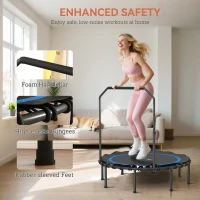 Soozier 48" Rebounder Trampoline for Adults, Foldable Mini Trampoline with Adjustable Handle Bar for Indoor Outdoor, Blue(m-6)