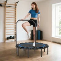 Soozier 48" Rebounder Trampoline for Adults, Foldable Mini Trampoline with Adjustable Handle Bar for Indoor Outdoor, Blue(m-2)