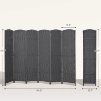 HOMCOM Folding Room Divider Screen 6 Panel 5.6' Tall Privacy Screen Freestanding Room Partition for Home Office, Charcoal Gray(m-3)