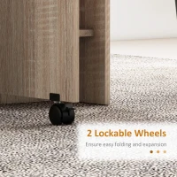 HOMCOM Extendable Dining Table, Collapsible Folding Table w/ 2-tier Shelves and Rolling Casters, Nature Wood(m-6)