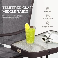 Outsunny Patio Double Glider Chair with Glass Top Center Table, Outdoor Glider Chair with High Back,  Sling Fabric for Garden, Bench, Grey(m-6)