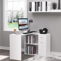 HOMCOM 180° Rotating Home Office Corner Desk Storage Shelf Cabinet White(m-8)