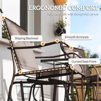 Outsunny Patio Double Glider Chair with Glass Top Center Table, Outdoor Glider Chair with High Back,  Sling Fabric for Garden, Bench, Brown(m-9)