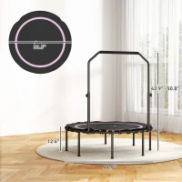 Soozier 45" Rebounder Trampoline for Adults, Foldable Mini Trampoline with Adjustable Handle Bar for Indoor Outdoor, Pink(m-3)