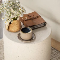 HOMCOM Terrazzo Finish Side Table, 17" Round End Table for Indoor and Outdoor, Cream White(m-10)
