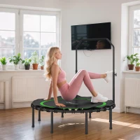 Soozier 48" Rebounder Trampoline for Adults, Foldable Mini Trampoline with Adjustable Handle Bar for Indoor Outdoor, Green(m-9)