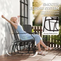 Outsunny Patio Double Glider Chair with Glass Top Center Table, Outdoor Glider Chair with High Back,  Sling Fabric for Garden, Bench, Black(m-4)