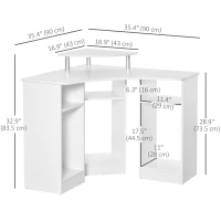 HOMCOM 35" L-Shaped Computer Desk with Monitor Stand and Open Shelves, Home Office Corner Desk Study Workstation for Small Space, White(m-3)