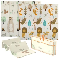 Qaba Double Sided Baby Play Mat, Reversible & Waterproof Foldable Crawling Mat, Animal Theme(m-11)