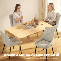 HOMCOM Upholstered Kitchen Chairs, Modern Dining Chairs Set of 4 with Diamond Tufting and Steel Legs for Dining Room, Khaki(m-4)