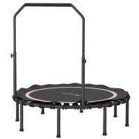 Soozier 48" Rebounder Trampoline for Adults, Foldable Mini Trampoline with Adjustable Handle Bar for Indoor Outdoor, Pink(m-1)