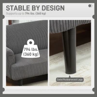 HOMCOM Modern Couch, 3 Seater Sofa, Corduroy Loveseat with Rubberwood Legs and Extra-Wide Seat, Grey(m-7)