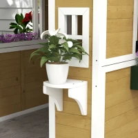 Outsunny Wooden Playhouse for Kids Outdoor with Doors, Windows, Planter Pots and Boxes for Toddlers 3-8 Years, Beige(m-9)