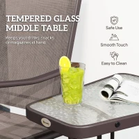 Outsunny Patio Double Glider Chair with Glass Top Center Table, Outdoor Glider Chair with High Back,  Sling Fabric for Garden, Bench, Brown(m-6)