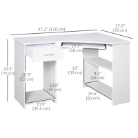 HOMCOM 47" L-Shaped Desk with Keyboard Tray, Computer Corner Desk for Small Space with Shelves, Drawer, CPU Stand, Home Office Writing Table, White(m-3)