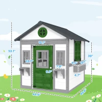 Outsunny Wooden Playhouse for Kids Outdoor with Doors, Windows, Planter Pots and Boxes for Toddlers 3-8 Years, White(m-3)