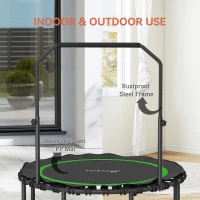 Soozier 48" Rebounder Trampoline for Adults, Foldable Mini Trampoline with Adjustable Handle Bar for Indoor Outdoor, Green(m-7)