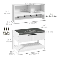 HOMCOM Wall Mounted Coat Rack with Shoe Storage Bench, Hall Tree and Bench, Clothes Hanger Rack with Shelves for Hallway White(m-3)