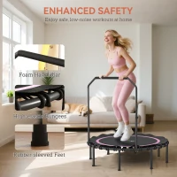 Soozier 48" Rebounder Trampoline for Adults, Foldable Mini Trampoline with Adjustable Handle Bar for Indoor Outdoor, Pink(m-6)