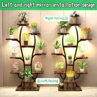 Indoor Plant Stand with Adjustable Grow Lights, Metal Vase-Shaped Plant Holder for Patio, 21.5″ L x 10″ W x 64.5″ H, Black+Dark Walnut(m-6)