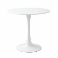 Modern Round Dining Table with MDF Top, Kitchen Dining Room Furniture with Metal Base, Easy Assembly and Cleaning, 31.5" L x 20" W x 29" H, White(m-2)
