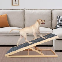 Dog Ramp with Extra Wide Non-Slip Rubber Surface, Foldable Pet Ramp for Bed, Adjustable Solid Wood Design, 39.5″ L x 16″ W x 23.5″ H, Natural(m-4)