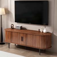 55" Modern TV Stand with Storage Compartment and Sliding Door, Gaming Entertainment Center with Cabinet, 55" L x 16" W x 21.5" H, Walnut