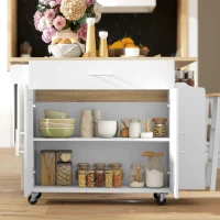HOMCOM Kitchen Island with Storage, Rolling Kitchen Cart with Foldable Drop Leaf, Power Outlet and USB Ports, White(m-10)