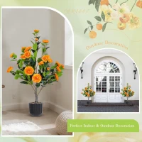 36" Faux Camellia Plant in Pot with Orange Flowers, Artificial Camellia Tree 2-Pack for home or office decor, 26.5" L x 6" W x 36" H, Black+Orange(m-5)