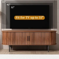 55" Modern TV Stand with Storage Compartment and Sliding Door, Gaming Entertainment Center with Cabinet, 55" L x 16" W x 21.5" H, Walnut(m-5)