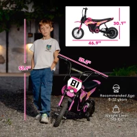 Qaba 24V Kids Motorcycle, Electric Dirt Bike with 250W Motor, Up to 9.9 MPH, 12" Inflatable Tires and Rear Suspension, Pink(m-3)
