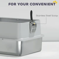 PawHut Extra Large Stainless Steel Cat Litter Box with Scoop & Pad, Anti-Urine Leakage, Easy Cleaning, Non-Sticky(m-8)