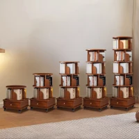 6-Tier Rotating Bookshelf with Wheels, 360° Display Corner Bookcase, Wood Organizer for Study Room, 18″ L x 18″ W x 69″ H, Walnut Brown(m-9)