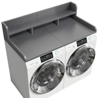 Practical Washer Dryer Countertop with Non-slip Pads, Wood Shelf Topper with Edge, Double Layer Organizer, 54" L x 27.5" W x 12" H, Grey(m-7)