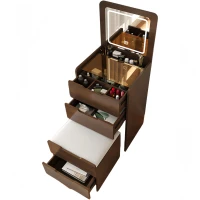 3-in-1 Vanity Desk with Flip Top Mirror, Compact Makeup Vanity Set with Visible Glass Desktop and 3 Drawers, 20" L x 16" W x 31.5" H, Walnut(m-14)