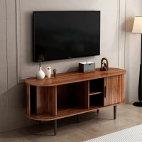 47" Modern TV Stand with Sliding Door, Gaming Entertainment Center with Storage Compartment and Cabinet, 47" L x 16" W x 21.5" H, Walnut(m-9)