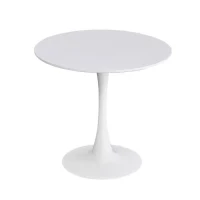 Modern Round Dining Table with MDF Top and Steel Base, Modern Aesthetic, Easy to Clean and Assemble, 23.5" L x 23.5" W x 29" H, White(m-10)