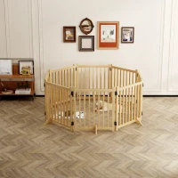 8-Panel Wooden Freestanding Dog Gate with Folding Design, Indoor Pet Fence for Dogs, No Assembly Required, 192.5″ L x 31″ H, Natural(m-8)