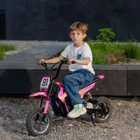 Qaba 24V Kids Motorcycle, Electric Dirt Bike with 250W Motor, Up to 9.9 MPH, 12" Inflatable Tires and Rear Suspension, Pink(m-10)