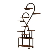 Heart-Shaped Indoor Plant Stand with Grow Lights, S-Shaped Rack for Home and Patio, 35.5″ L x 10″ W x 65″ H, Black+Dark Walnut(m-10)