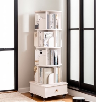 Rotating Bookshelf with 360-Degree Rotating Design, Wood Narrow Book Shelf Organizer for Bedroom, Living Room, 18″ L x 18″ W x 51″ H, White