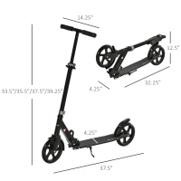 Soozier Kick Scooter for 12 Years and Up, Folding Scooter with 3-Level Height Adjustable Handlebar, Big Wheels and Rear Wheel Brake, Black(m-3)